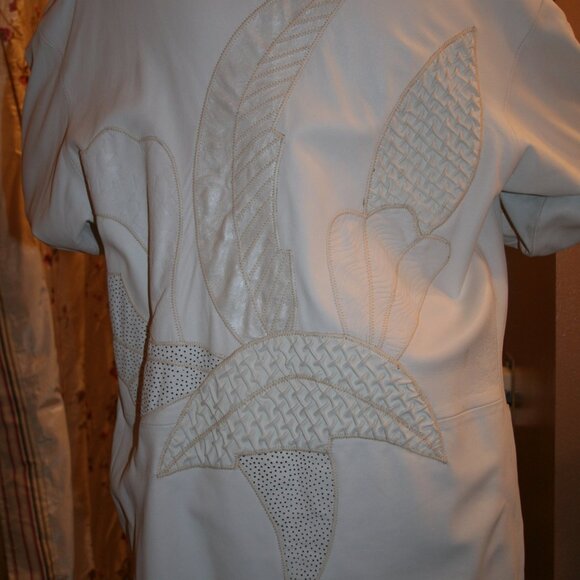 White Genuine Leather Unique Patterned Jacket - Picture 2 of 7